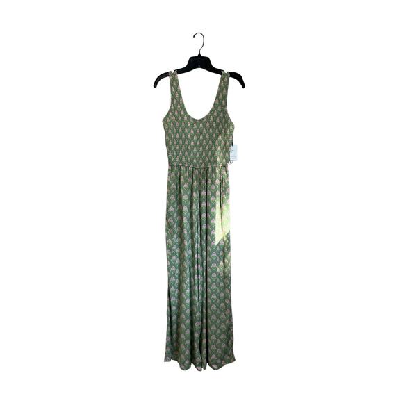 Japna Green Smocked Bodice Wide Leg Jumpsuit Boho Size M - Picture 1 of 5